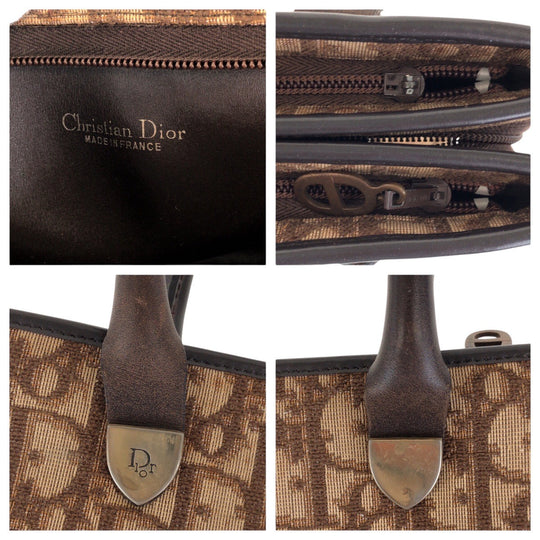 Dior Tote Bag Canvas, Leather Brown Gold Metal Tote Bag handbag Trotter Women Used Authentic