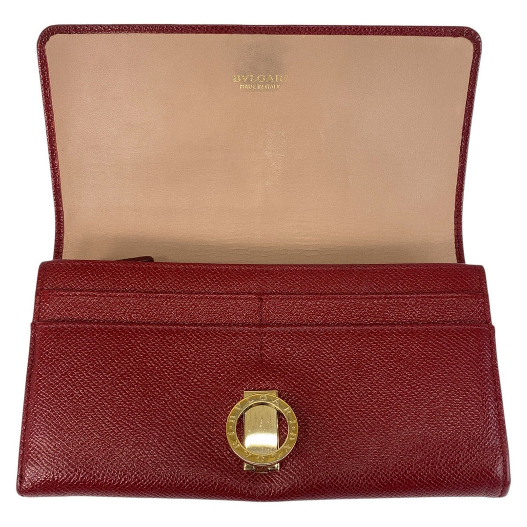 BVLGARI Long Wallet Purse leather Red Gold Metal Long Wallet Purse Bulgari Bulgari Women Used Authentic