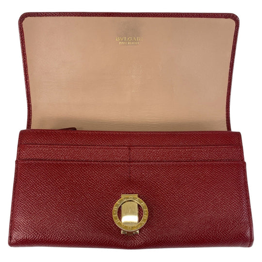 BVLGARI Long Wallet Purse leather Red Gold Metal Long Wallet Purse Bulgari Bulgari Women Used Authentic