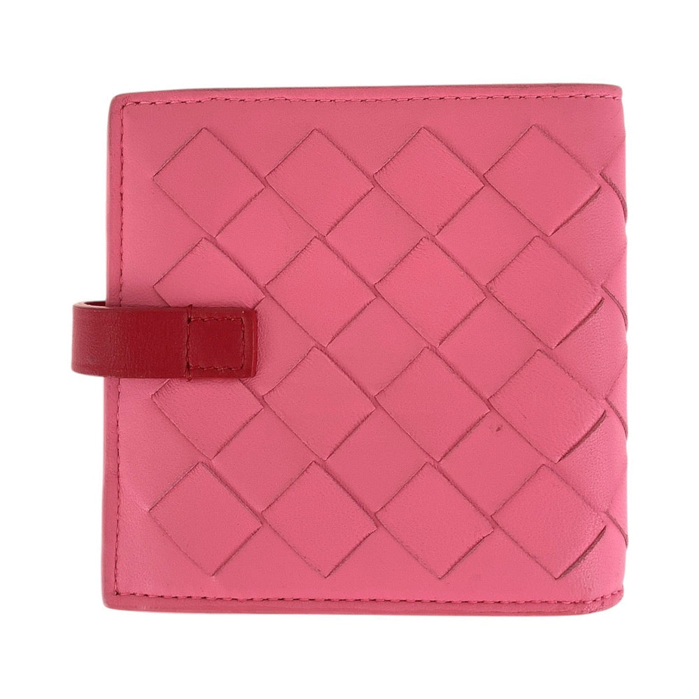 BOTTEGAVENETA Bifold Wallet leather Pink Red SilverMetal Folding wallet Compact wallet INTRECCIATO Women Used Authentic