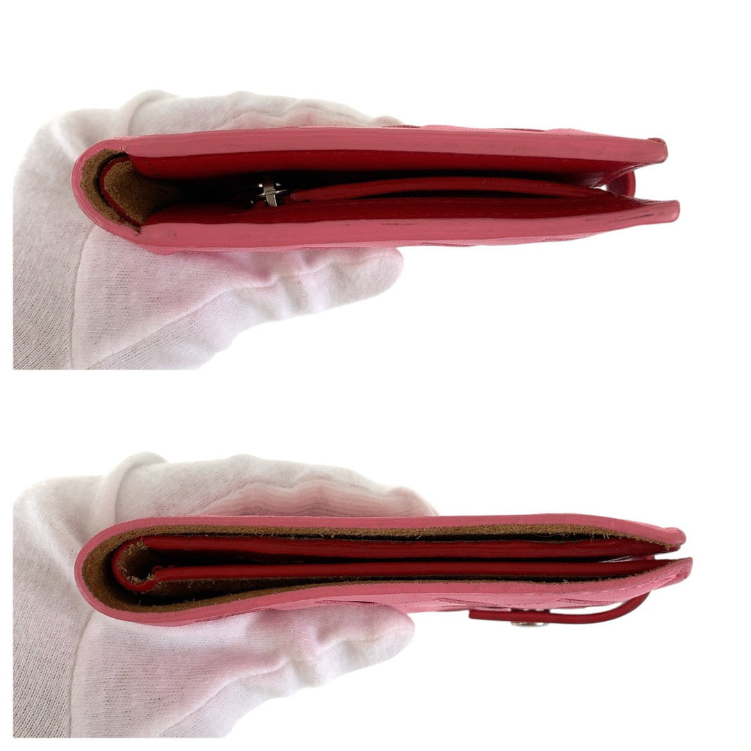 BOTTEGAVENETA Bifold Wallet leather Pink Red SilverMetal Folding wallet Compact wallet INTRECCIATO Women Used Authentic