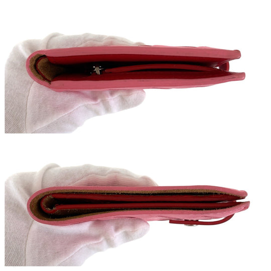 BOTTEGAVENETA Bifold Wallet leather Pink Red SilverMetal Folding wallet Compact wallet INTRECCIATO Women Used Authentic