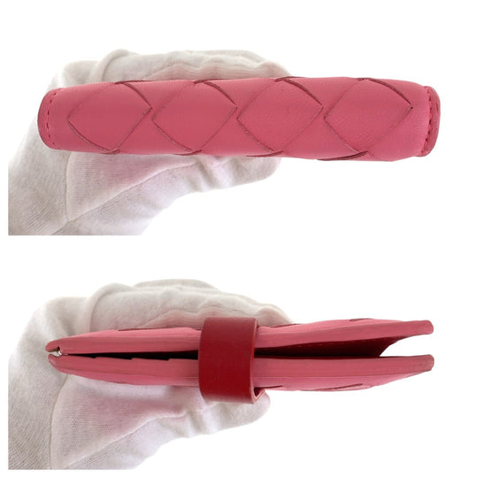 BOTTEGAVENETA Bifold Wallet leather Pink Red SilverMetal Folding wallet Compact wallet INTRECCIATO Women Used Authentic