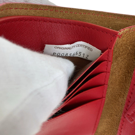 BOTTEGAVENETA Bifold Wallet leather Pink Red SilverMetal Folding wallet Compact wallet INTRECCIATO Women Used Authentic