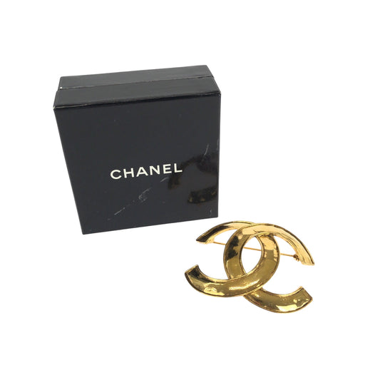 CHANEL Brooch plating gold Big COCO Mark Women Used Authentic