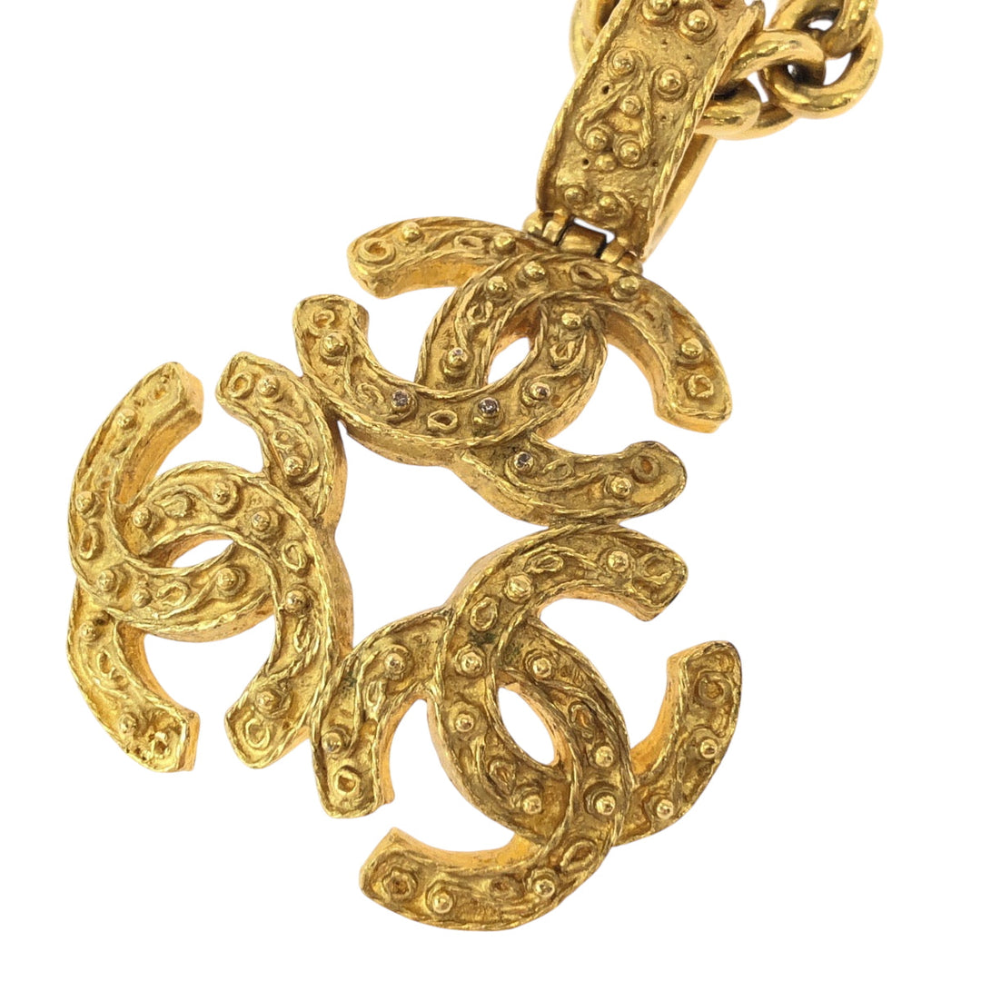 CHANEL Necklace plating gold ChainNecklace lava Triple COCO Mark Women Used Authentic