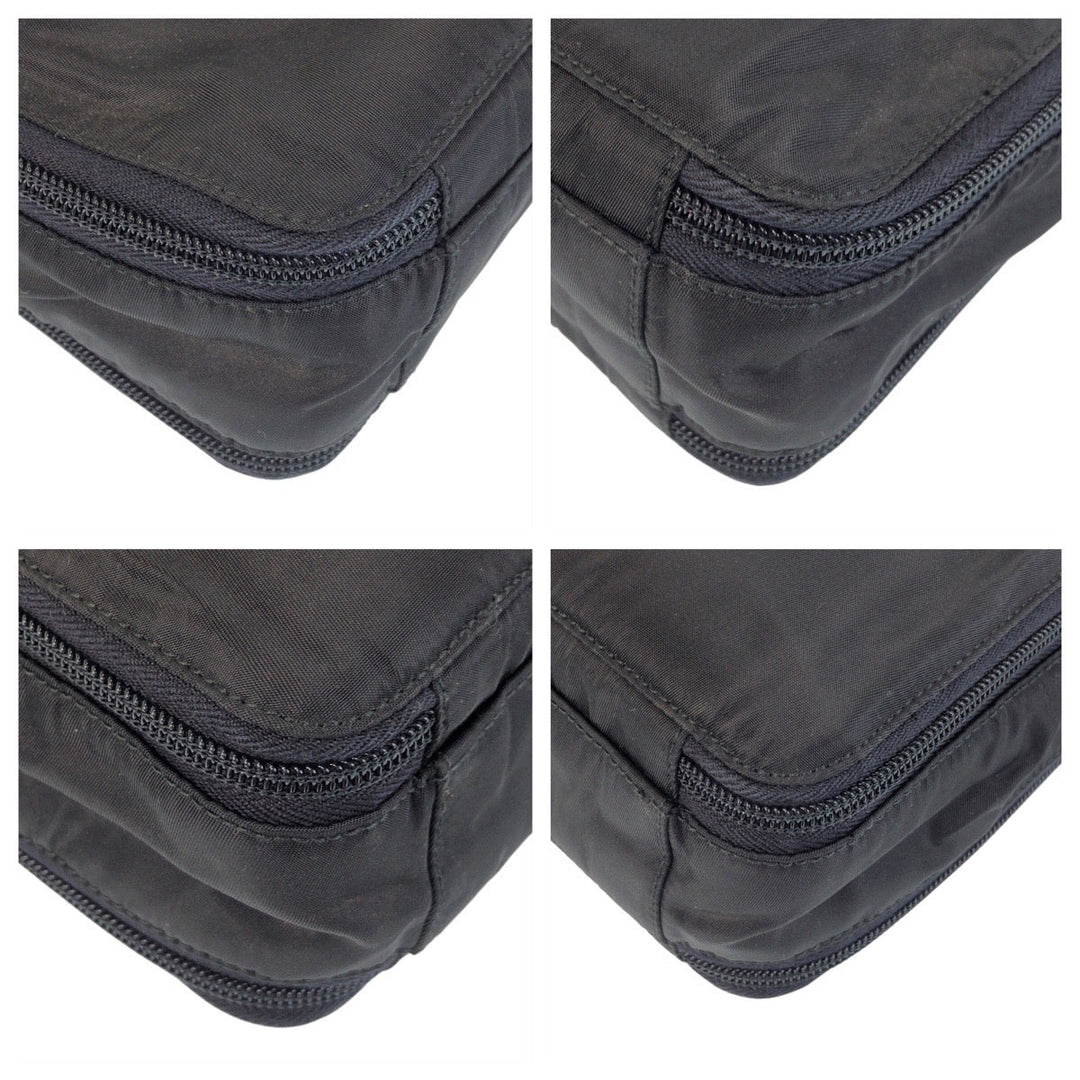 PRADA Business bag Nylon Black SilverMetal Business bag briefcase Test Triangle With logo mens Used Authentic