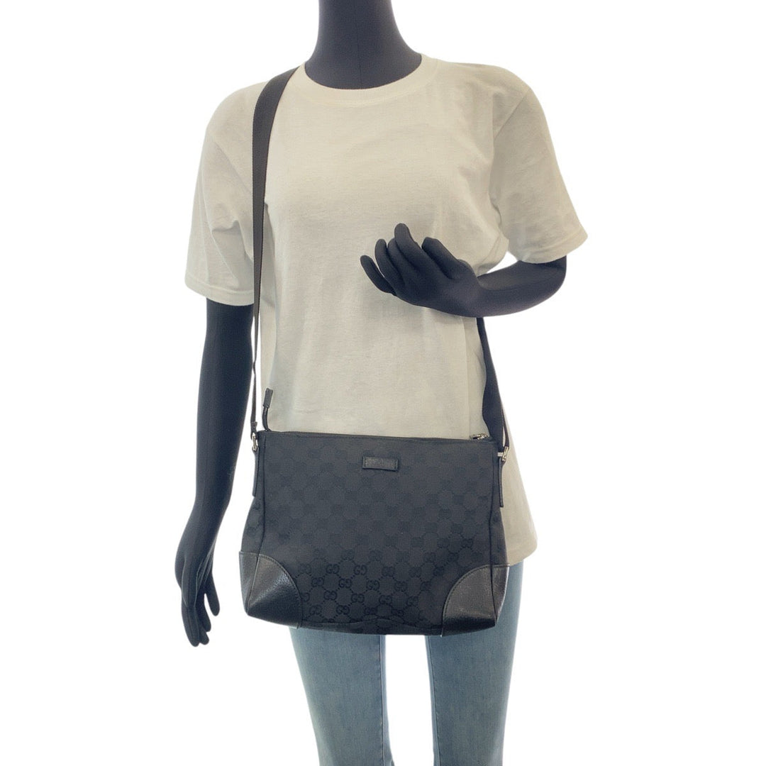 GUCCI Shoulder Bag 114273 GG canvas, leather Black black Shoulder Bag Messenger bag Women Used Authentic