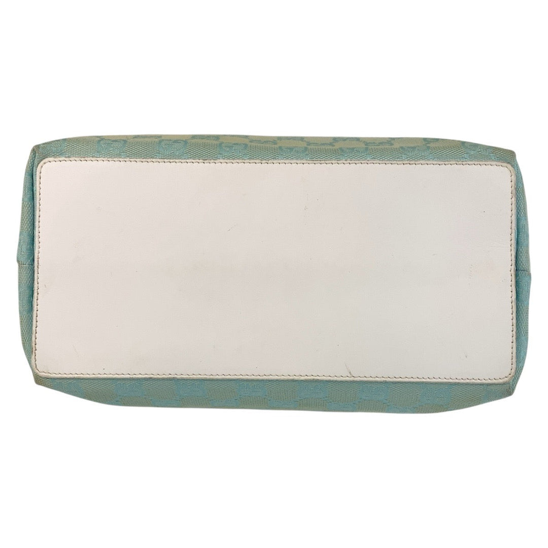 GUCCI Tote Bag 002 1098 GG canvas, leather Mint Light Blue Gold Metal Tote Bag Shoulder Bag Women Used Authentic