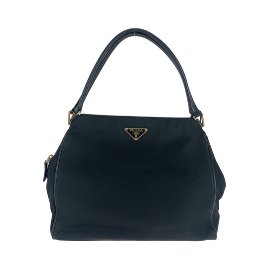 PRADA Tote Bag Nylon, Leather Black GoldMetal Tote Bag handbag Test Triangle With logo Women Used Authentic