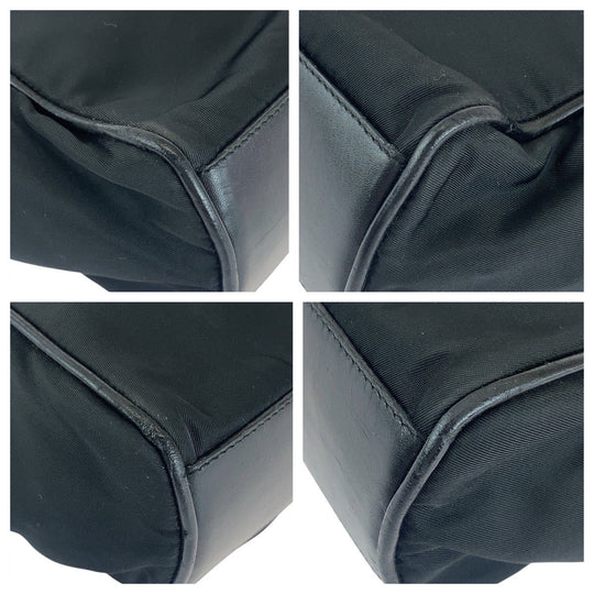 PRADA Tote Bag Nylon, Leather Black GoldMetal Tote Bag handbag Test Triangle With logo Women Used Authentic