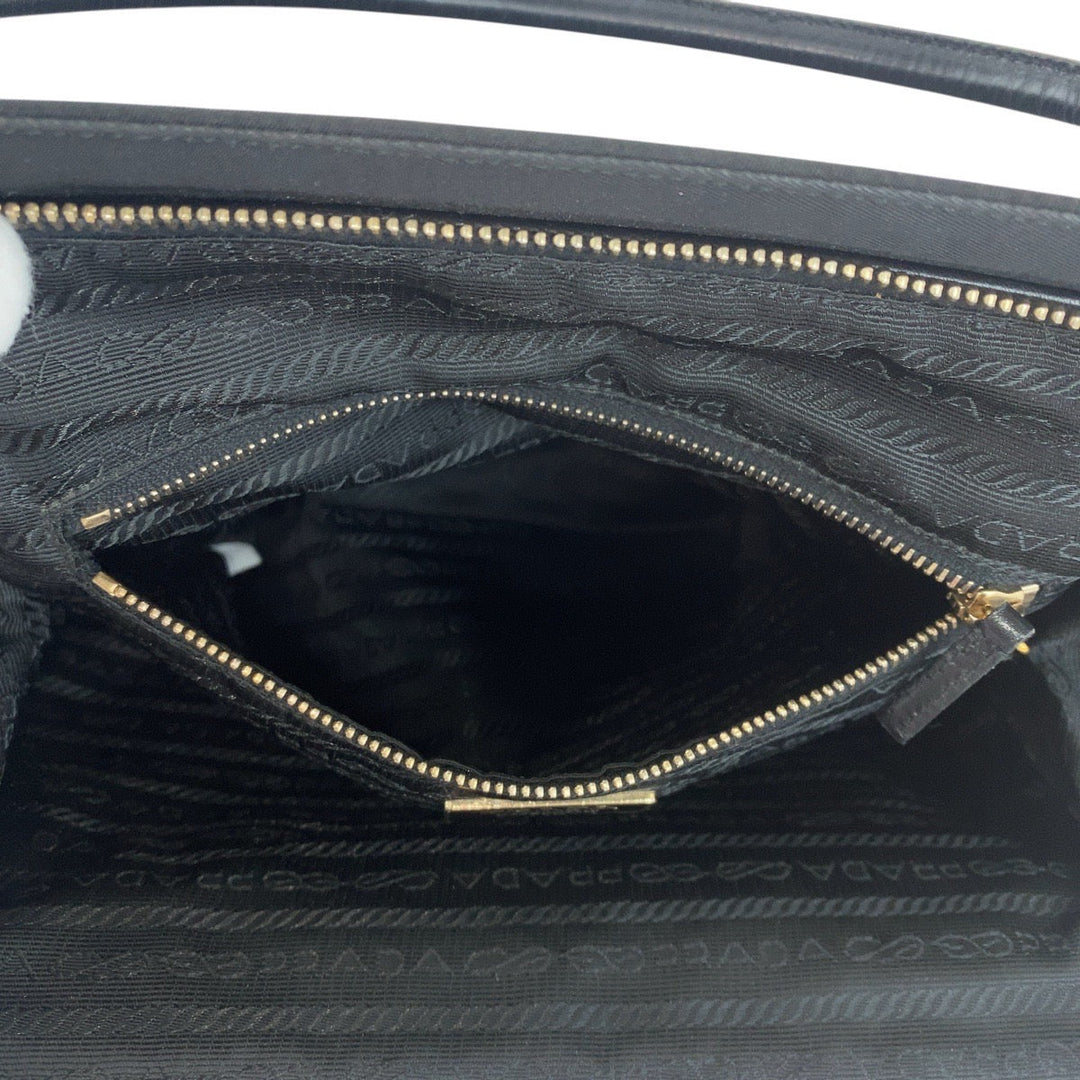 PRADA Tote Bag Nylon, Leather Black GoldMetal Tote Bag handbag Test Triangle With logo Women Used Authentic