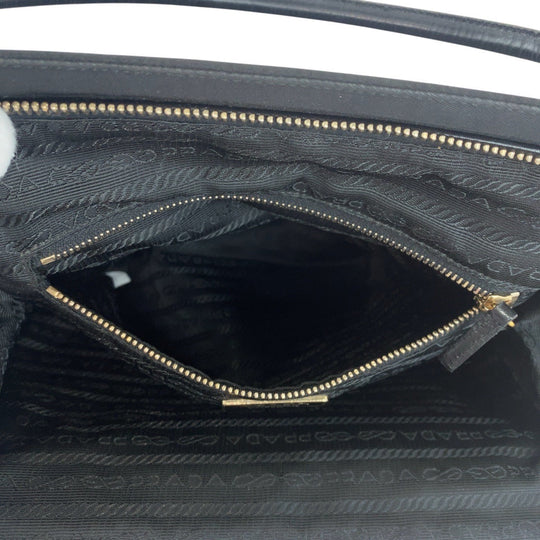PRADA Tote Bag Nylon, Leather Black GoldMetal Tote Bag handbag Test Triangle With logo Women Used Authentic
