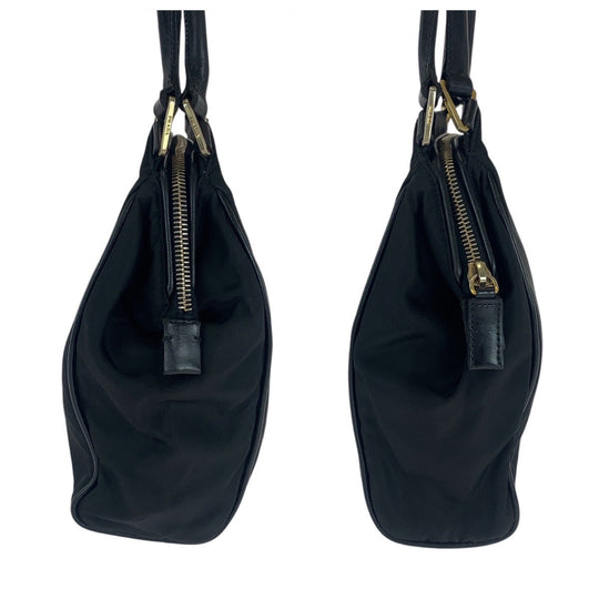 PRADA Tote Bag Nylon, Leather Black GoldMetal Tote Bag handbag Test Triangle With logo Women Used Authentic