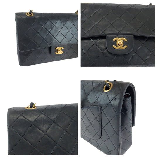 CHANEL Shoulder Bag lambskin Black GoldMetal matelasse 25 double flap COCO Mark Turnlock