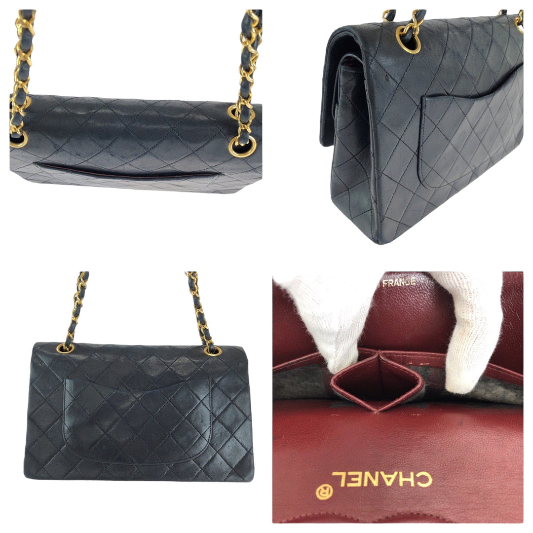 CHANEL Shoulder Bag lambskin Black GoldMetal matelasse 25 double flap COCO Mark Turnlock