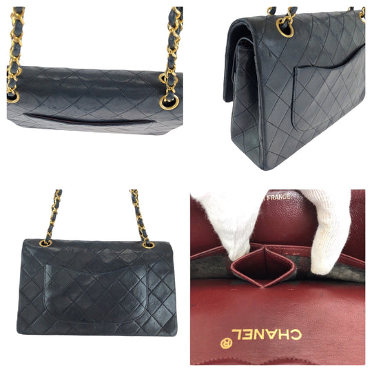 CHANEL Shoulder Bag lambskin Black GoldMetal matelasse 25 double flap COCO Mark Turnlock