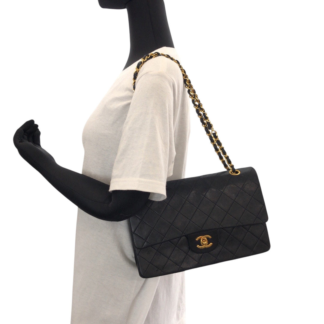 CHANEL Shoulder Bag lambskin Black GoldMetal matelasse 25 double flap COCO Mark Turnlock
