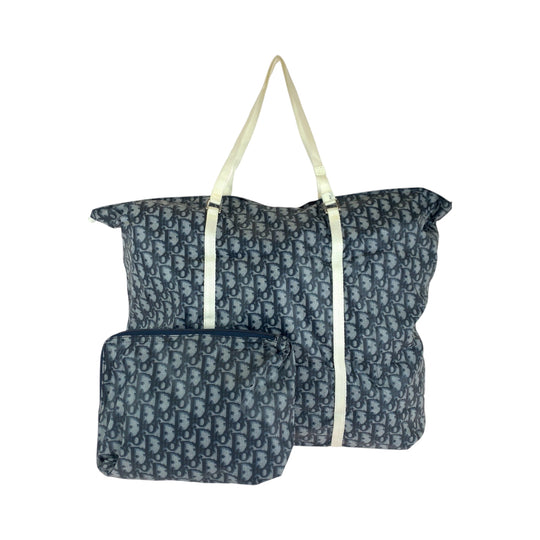 Dior Tote Bag MC1002 Nylon Navy white Tote Bag Eco Bag with Pouch Trotter Women Used Authentic