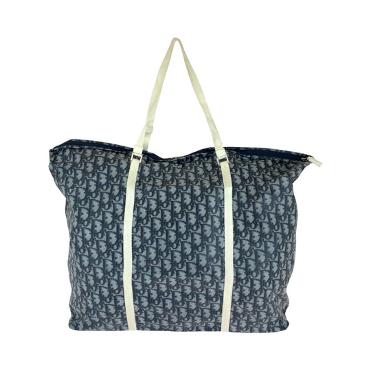 Dior Tote Bag MC1002 Nylon Navy white Tote Bag Eco Bag with Pouch Trotter Women Used Authentic