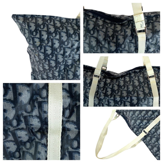 Dior Tote Bag MC1002 Nylon Navy white Tote Bag Eco Bag with Pouch Trotter Women Used Authentic