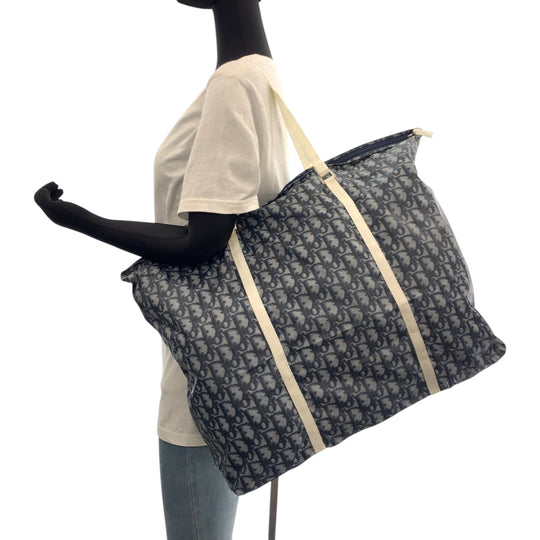 Dior Tote Bag MC1002 Nylon Navy white Tote Bag Eco Bag with Pouch Trotter Women Used Authentic