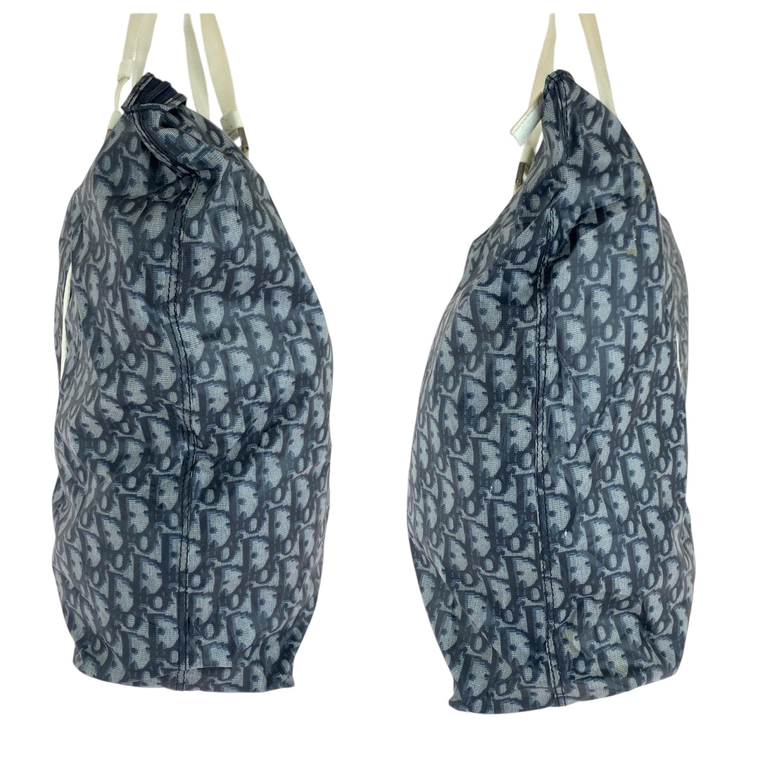 Dior Tote Bag MC1002 Nylon Navy white Tote Bag Eco Bag with Pouch Trotter Women Used Authentic