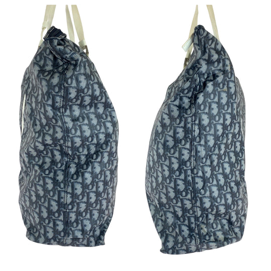 Dior Tote Bag MC1002 Nylon Navy white Tote Bag Eco Bag with Pouch Trotter Women Used Authentic