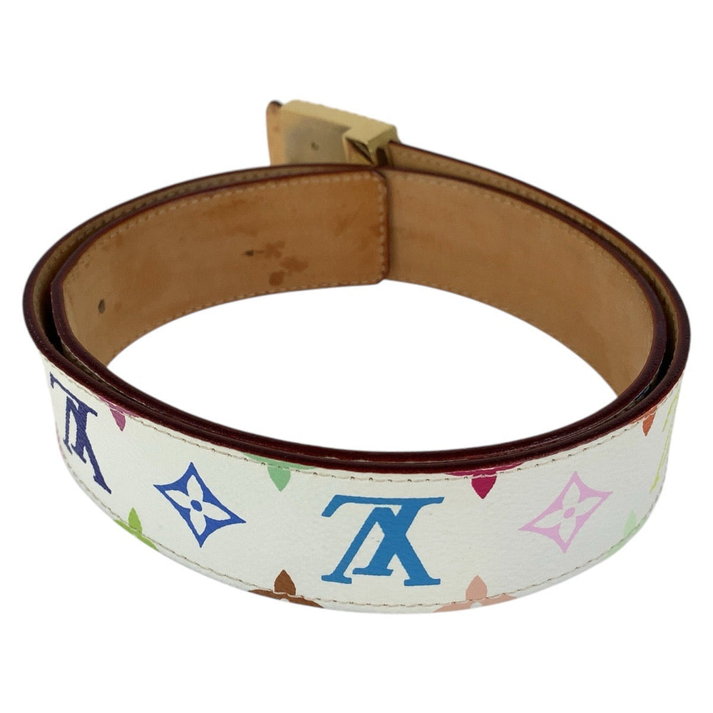 LOUIS VUITTON belt M6909 PVC, Leather White multicolor Belts Unisex Monogram multicolor Santur LV logo studs mens 32 Used Authentic