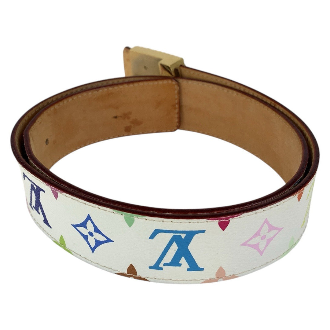 LOUIS VUITTON belt M6909 PVC, Leather White multicolor Belts Unisex Monogram multicolor Santur LV logo studs mens 32 Used Authentic
