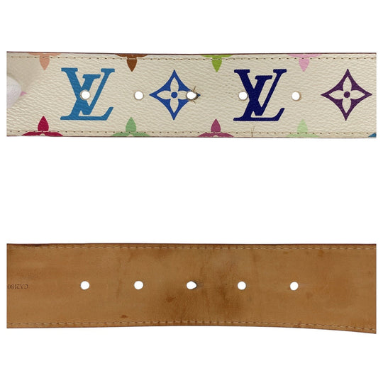 LOUIS VUITTON belt M6909 PVC, Leather White multicolor Belts Unisex Monogram multicolor Santur LV logo studs mens 32 Used Authentic