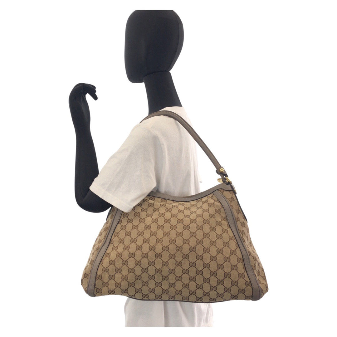 GUCCI Shoulder Bag 282297 GG canvas, leather Beige Gray Gold Metal scarlet Women Used Authentic