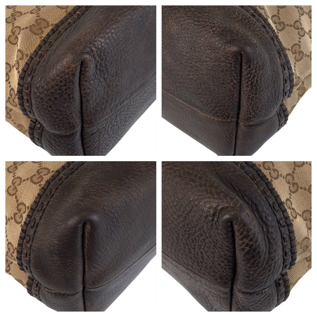 GUCCI Tote Bag 353125 GG canvas, leather Beige Brown Gold Metal Tote Bag Shoulder Bag Bamboo Women Used Authentic