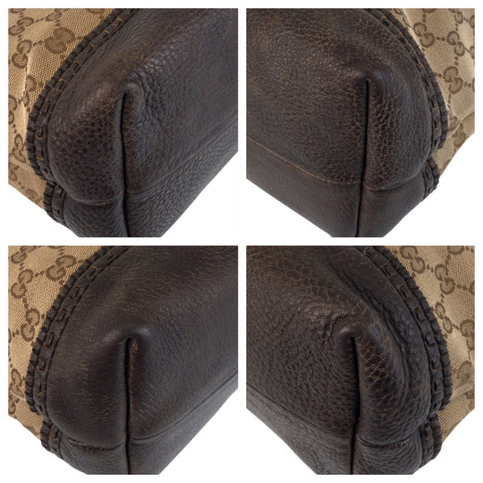 GUCCI Tote Bag 353125 GG canvas, leather Beige Brown Gold Metal Tote Bag Shoulder Bag Bamboo Women Used Authentic