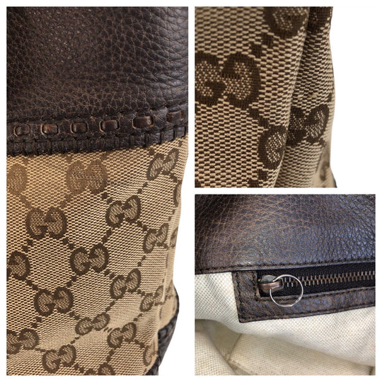 GUCCI Tote Bag 353125 GG canvas, leather Beige Brown Gold Metal Tote Bag Shoulder Bag Bamboo Women Used Authentic