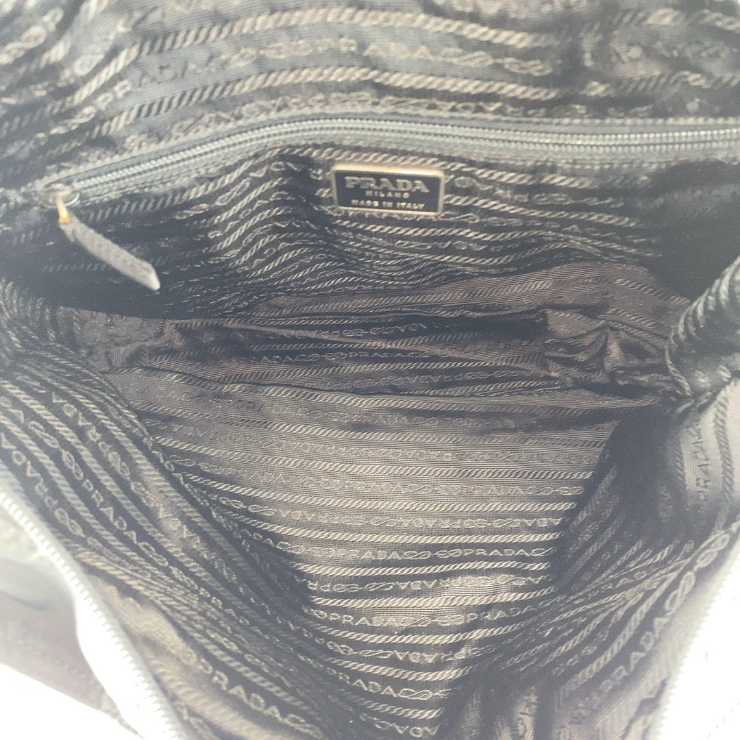 PRADA Tote Bag Nylon Black SilverMetal Tote Bag Shoulder Bag Test Triangle With logo Women Used Authentic