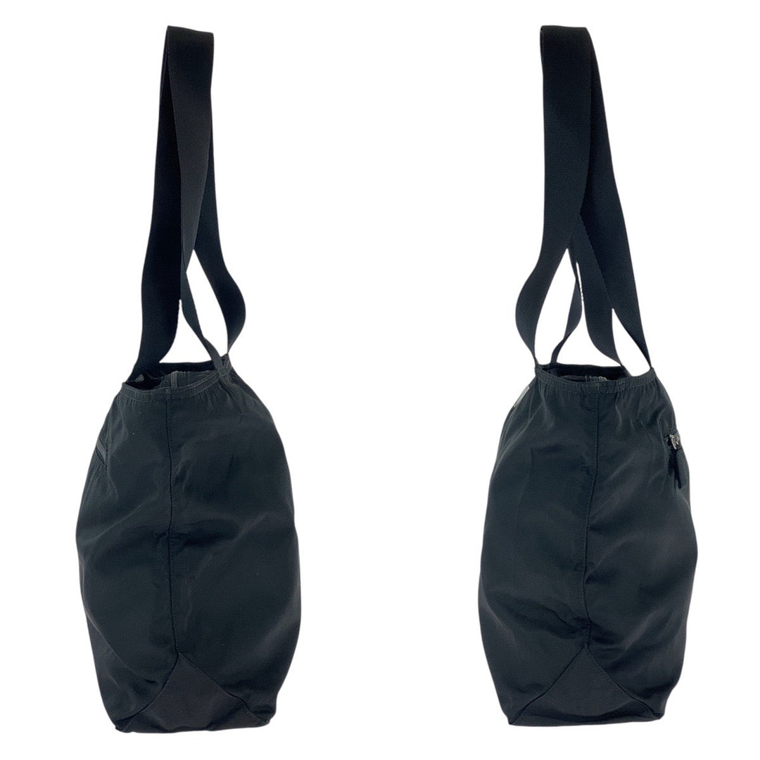 PRADA Tote Bag Nylon Black SilverMetal Tote Bag Shoulder Bag Test Triangle With logo Women Used Authentic