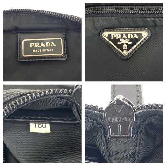 PRADA Shoulder Bag Nylon Black SilverMetal Shoulder Bag pochette Test Triangle With logo mens Used Authentic