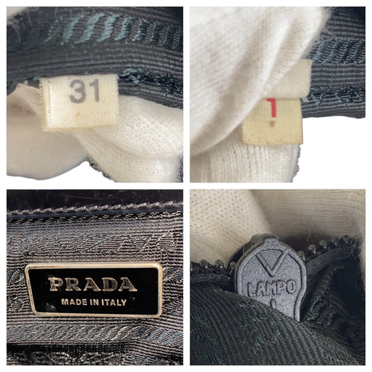 PRADA Shoulder Bag Nylon, Leather Black SilverMetal Test Logo embossed Women Used Authentic