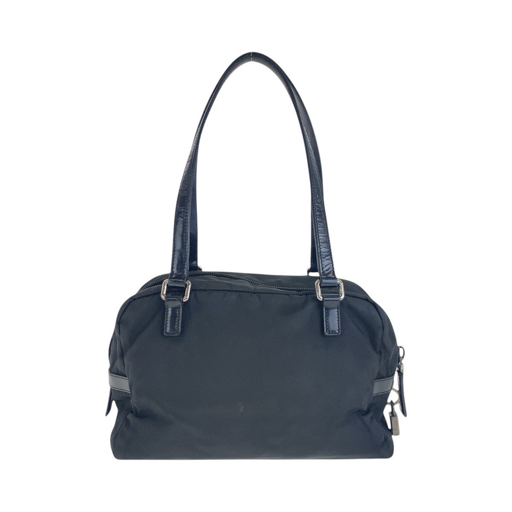 PRADA Shoulder Bag Nylon, Leather Black SilverMetal Test Logo embossed Women Used Authentic
