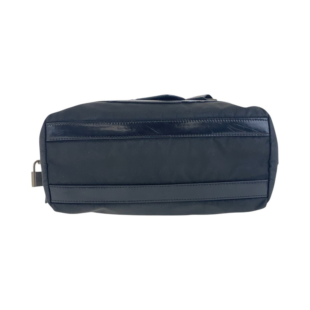 PRADA Shoulder Bag Nylon, Leather Black SilverMetal Test Logo embossed Women Used Authentic
