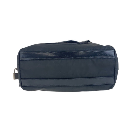 PRADA Shoulder Bag Nylon, Leather Black SilverMetal Test Logo embossed Women Used Authentic