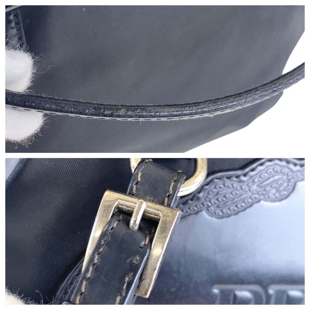 PRADA Shoulder Bag Nylon, Leather Black SilverMetal Test Logo embossed Women Used Authentic