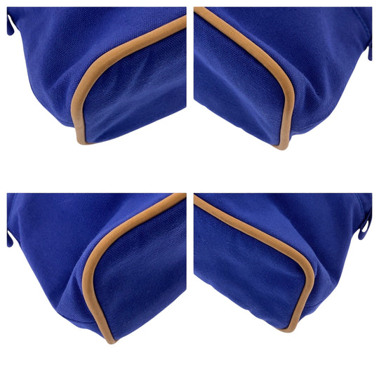 HERMES Pouch cotton Blue Brown SilverMetal Pouch Cosmetics Pouch Bored Women Used Authentic