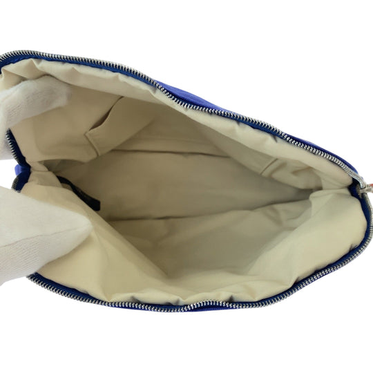 HERMES Pouch cotton Blue Brown SilverMetal Pouch Cosmetics Pouch Bored Women Used Authentic