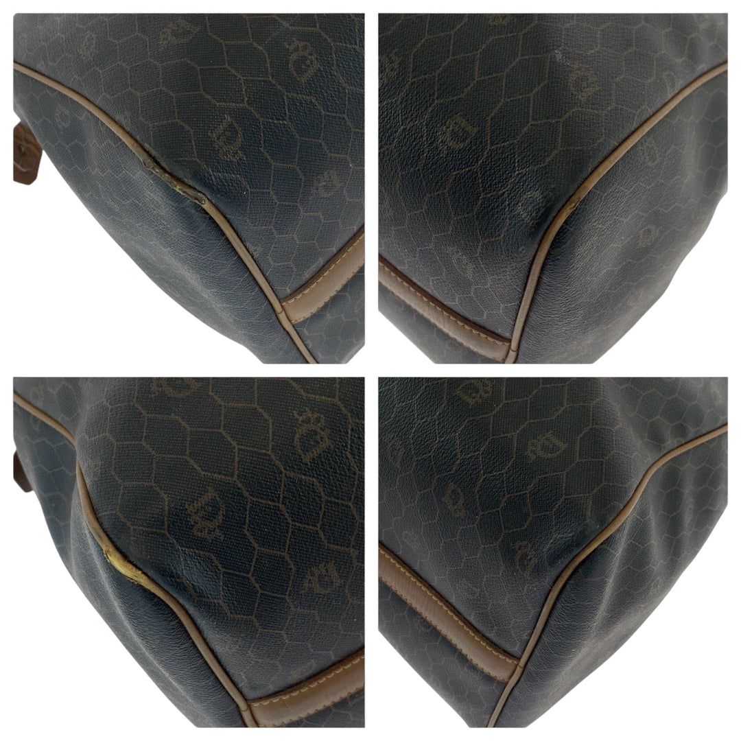Dior Boston Duffel bag PVC Brown Gold Metal Boston Duffel bag Handbag Honeycomb Pattern Women Used Authentic