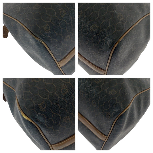 Dior Boston Duffel bag PVC Brown Gold Metal Boston Duffel bag Handbag Honeycomb Pattern Women Used Authentic