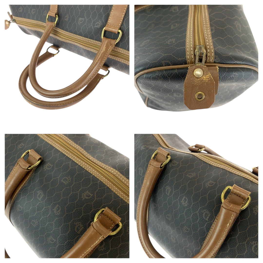 Dior Boston Duffel bag PVC Brown Gold Metal Boston Duffel bag Handbag Honeycomb Pattern Women Used Authentic