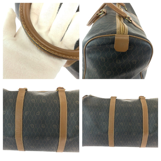 Dior Boston Duffel bag PVC Brown Gold Metal Boston Duffel bag Handbag Honeycomb Pattern Women Used Authentic