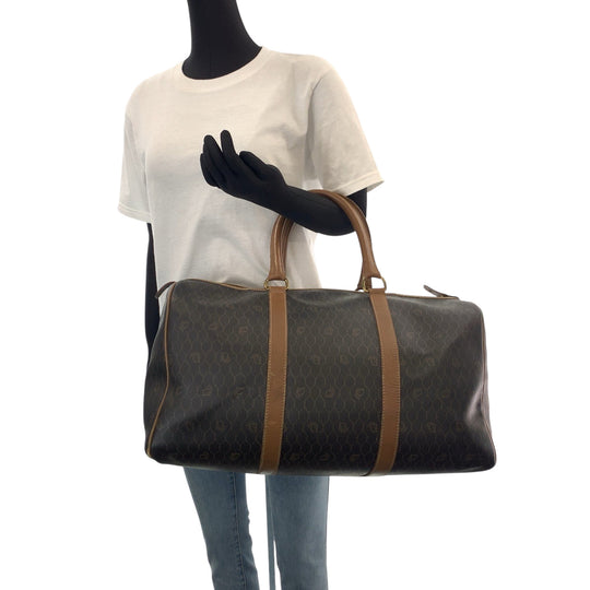 Dior Boston Duffel bag PVC Brown Gold Metal Boston Duffel bag Handbag Honeycomb Pattern Women Used Authentic
